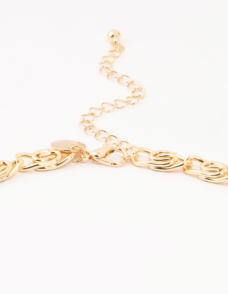 Gold Plated Scroll Chain Link Necklace