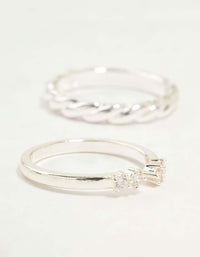 Silver Plated Dainty Diamante Stacking Rings 5-Pack - link has visual effect only