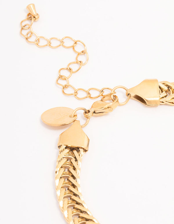 Gold Plated Flat Weave Chain Bracelet