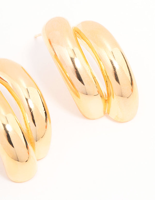 Gold Plated Double Curved Stud Earrings
