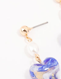 Gold Blue Swirl Heart Drop Earrings - link has visual effect only