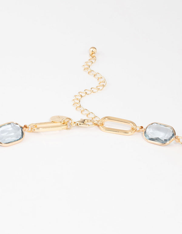 Gold Organic Stone Station Necklace
