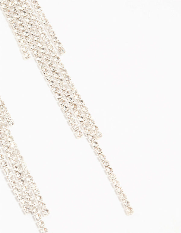 Diamante Floral Cup Chain Drop Silver Earrings