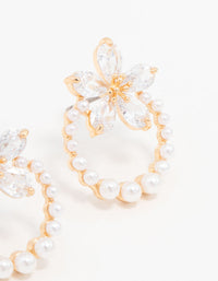 Gold Pearl Wreath Cubic Zirconia Flower Earrings - link has visual effect only