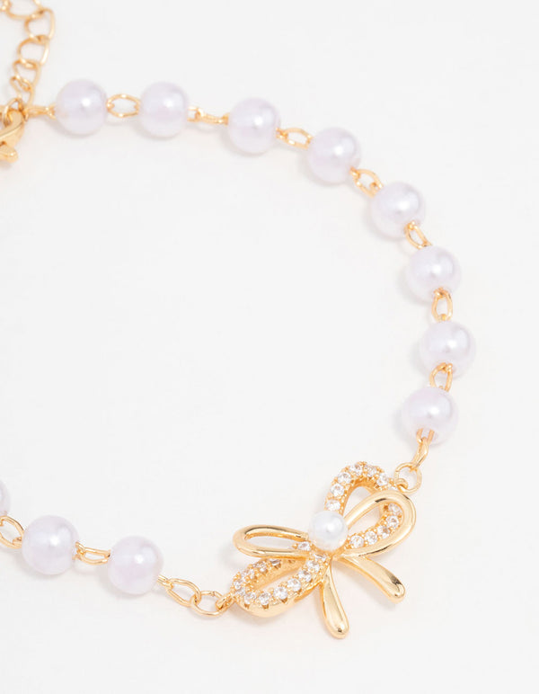 Gold Station Pearl Double Bracelet