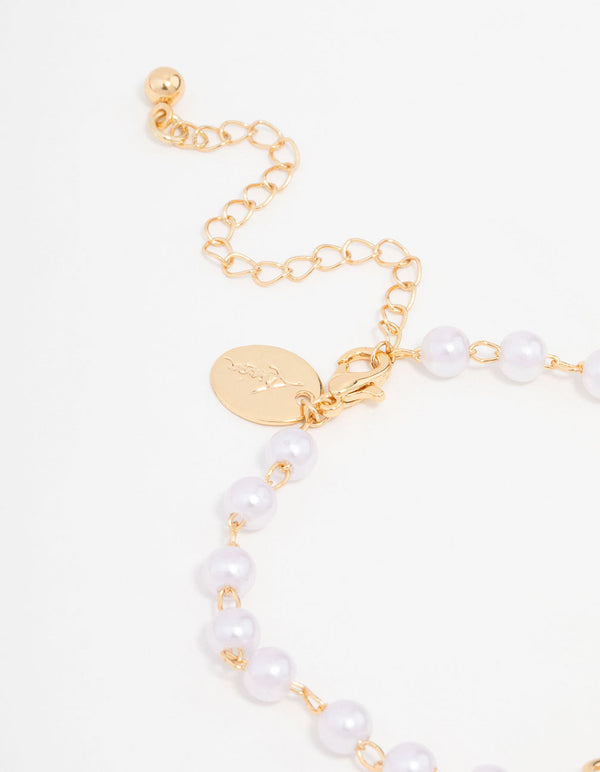 Gold Station Pearl Double Bracelet