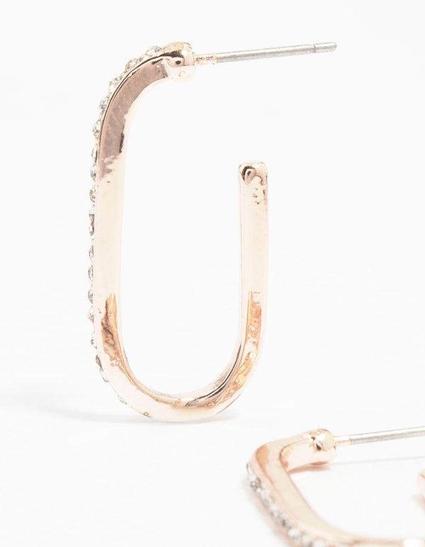 Rose Gold Cubic Zirconia Long Oval Hoop Earrings