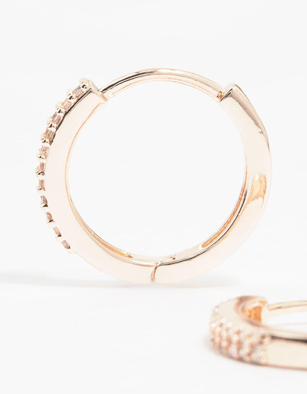 Rose Gold Plated Cubic Zirconia Small Huggie Earrings
