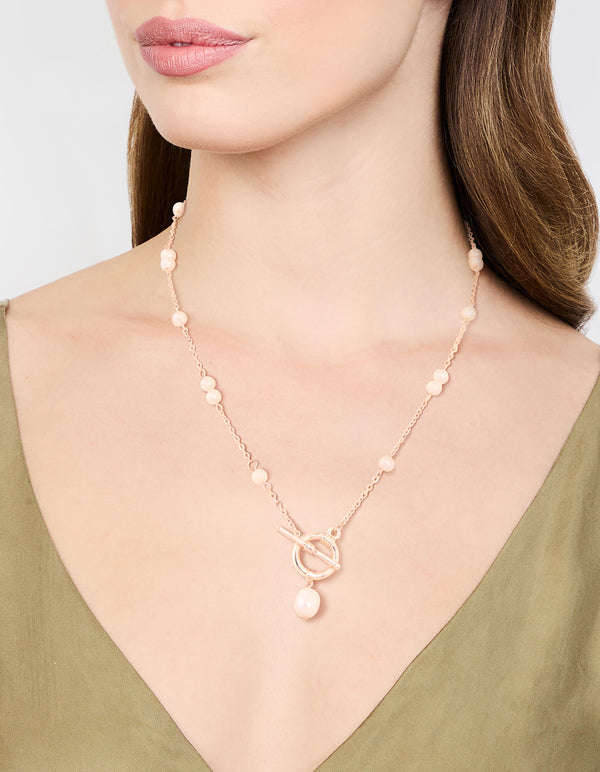 Rose Gold Freshwater Pearl Drop T&O Necklace