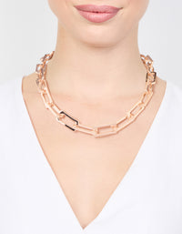 Rose Gold Large Rectangular Link Chain Necklace - link has visual effect only