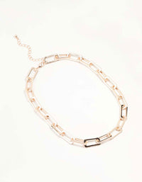Rose Gold Large Rectangular Link Chain Necklace - link has visual effect only