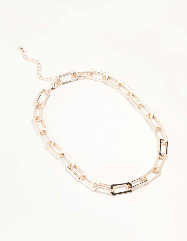 Rose Gold Large Rectangular Link Chain Necklace