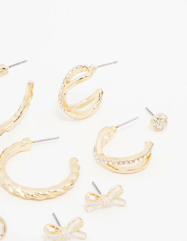 Gold Diamante Mixed Earrings 6-Pack