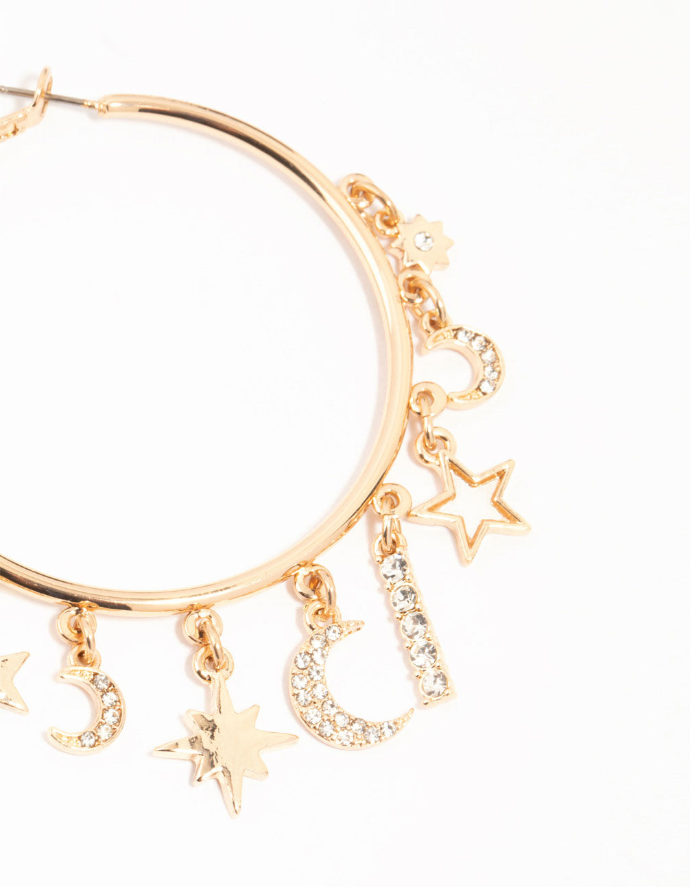 Gold Celestial Diamante Large Charm Hoop Earrings