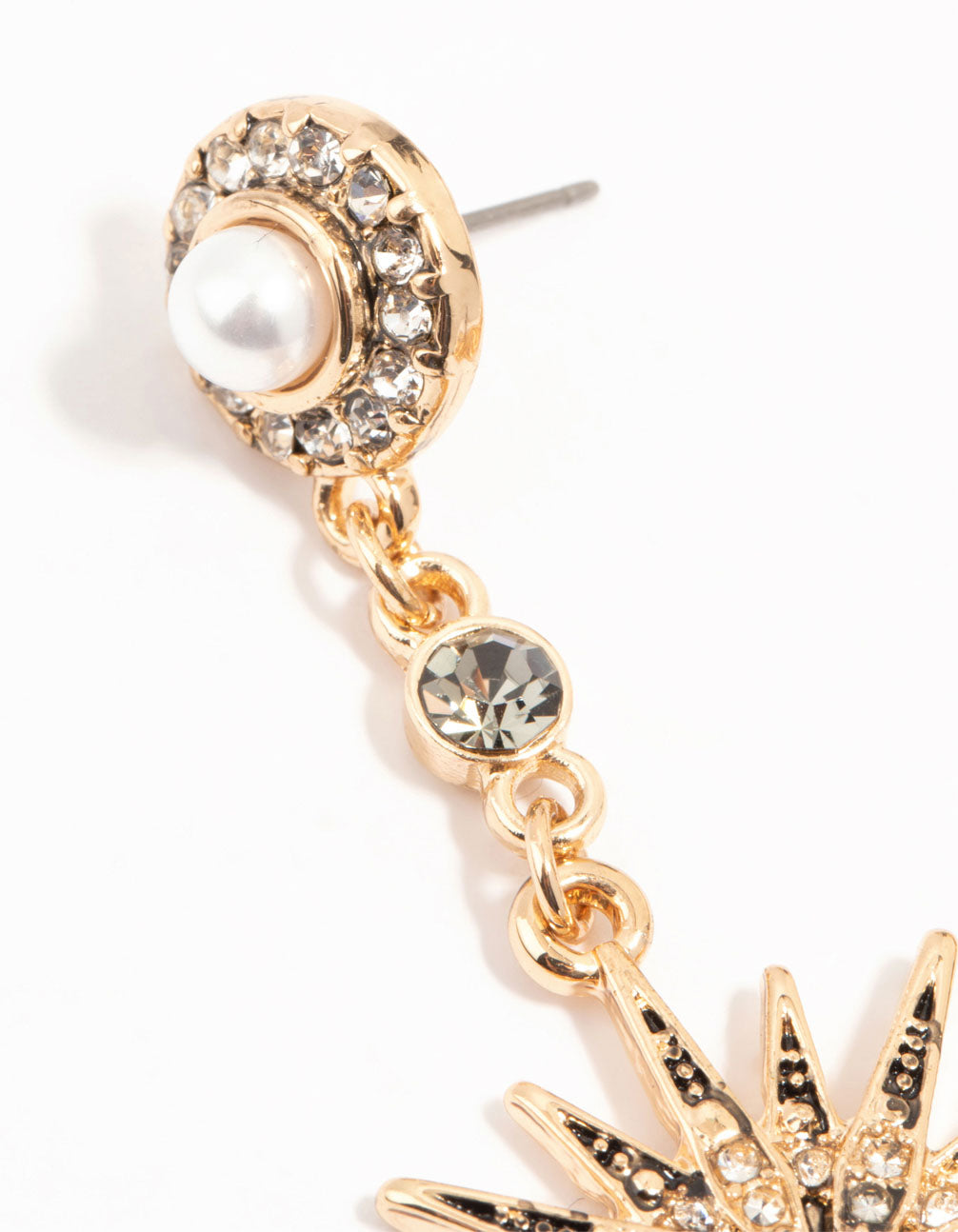 Gold Pearl & Diamante Celestial Drop Earrings