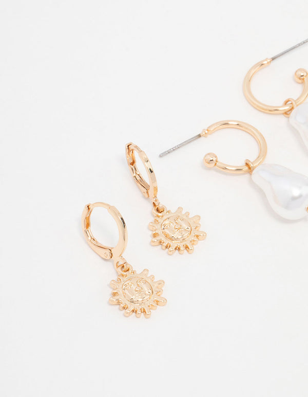 Gold Celestial & Pearl Mixed Earrings 3-Pack