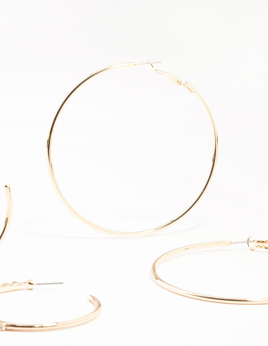 Gold Mixed Diamante & Pearl Hoop Earrings 3-Pack