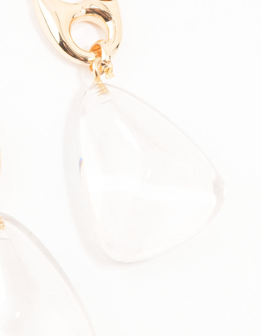 Gold Clear Abstract Drop Earrings