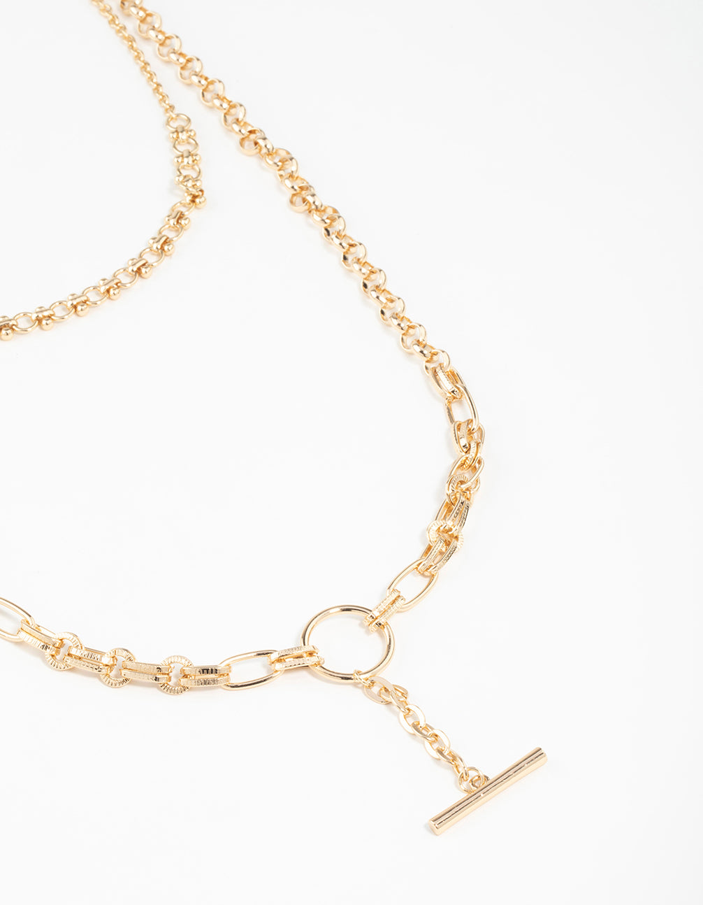 Gold Chain Barrel Layered Necklace