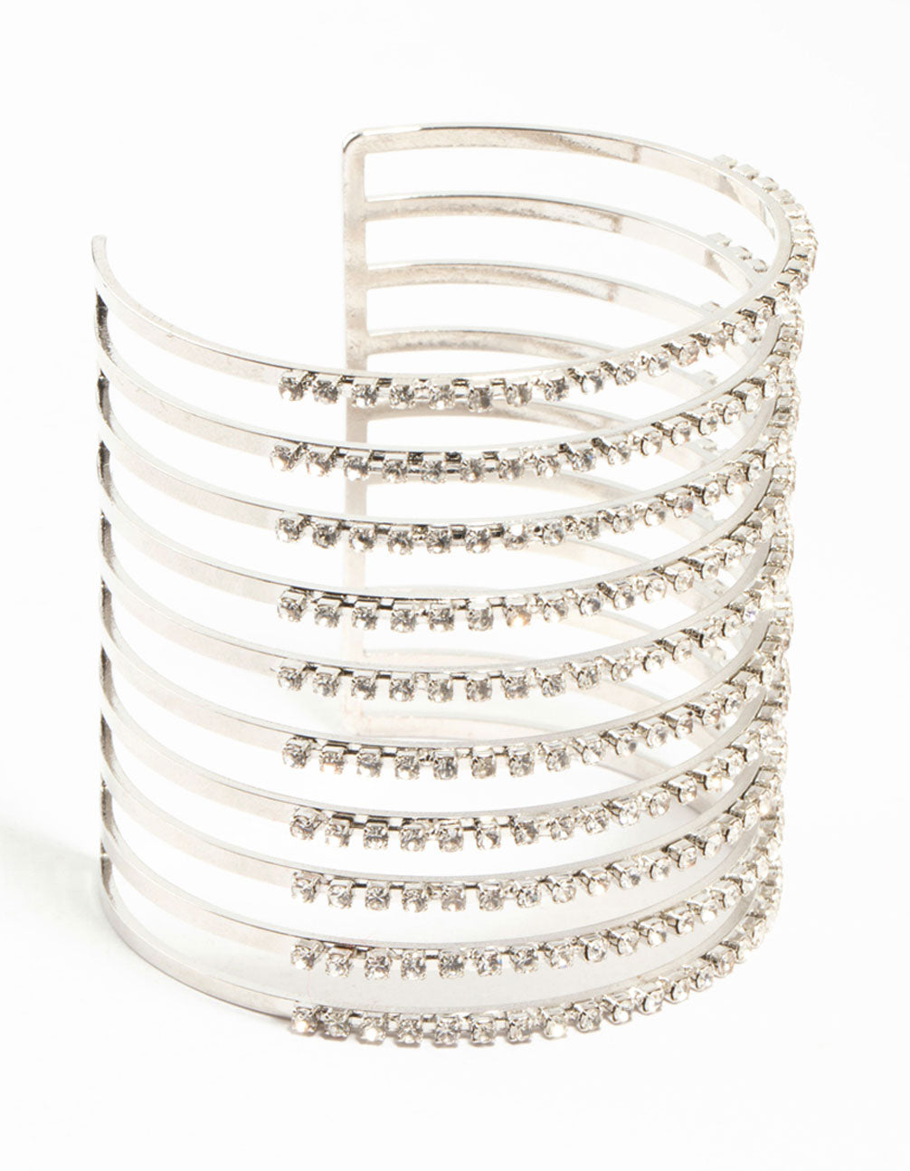 Silver Diamante Multirow Band Cage Wrist Cuff