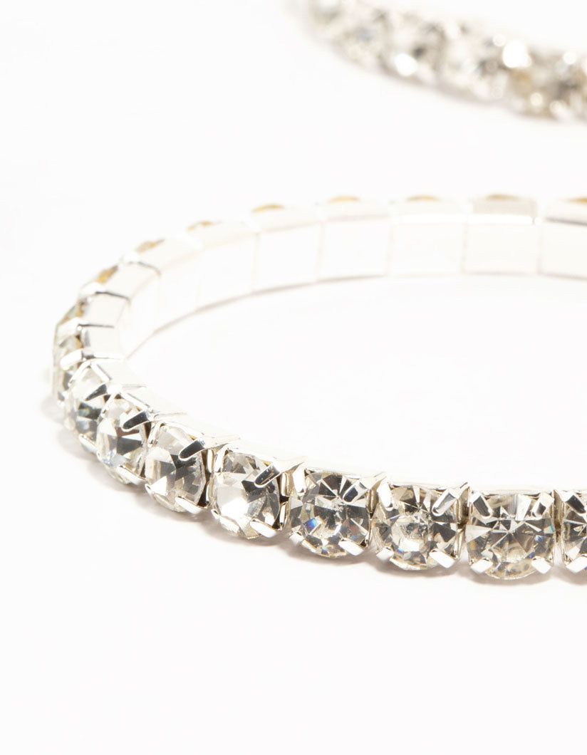 Silver & Green Diamante Cup Chain Stretch Bracelets 5-Pack