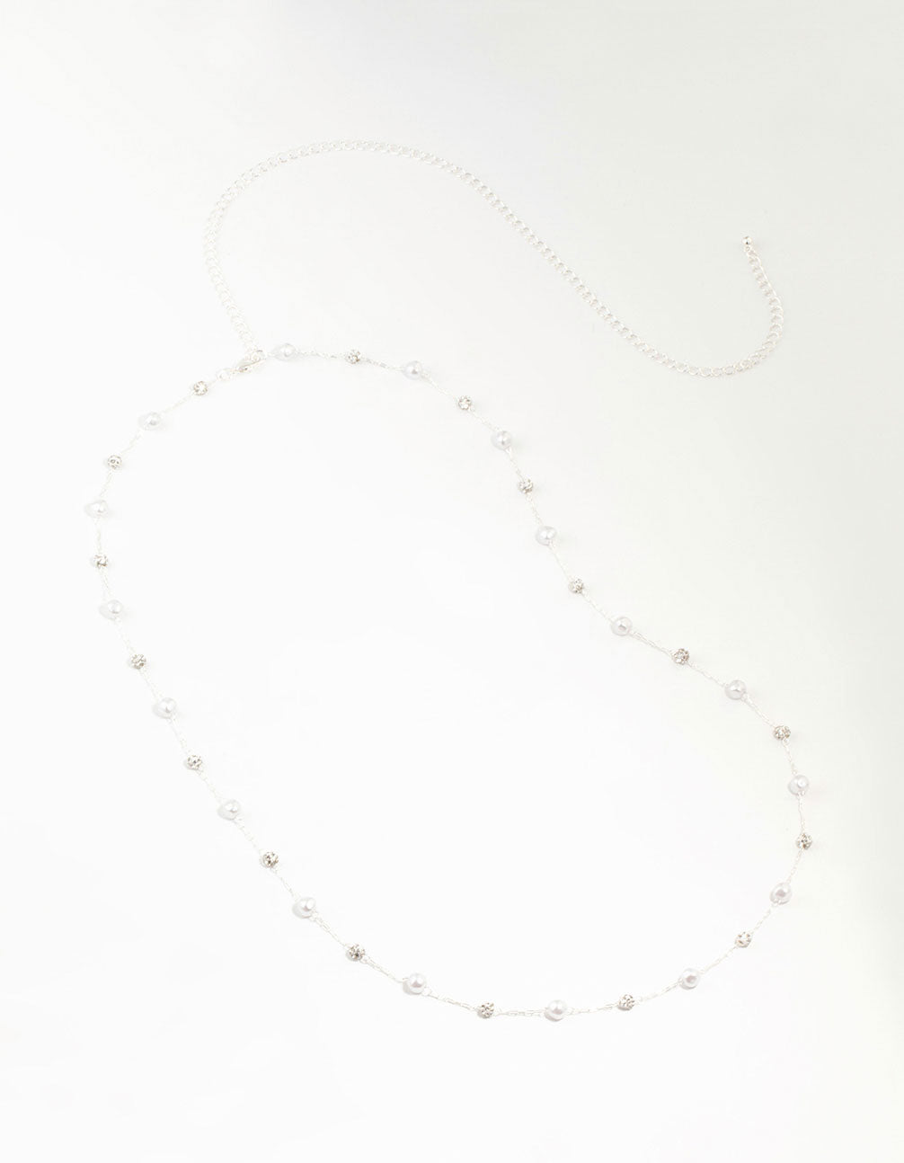 Silver Pearl & Diamante Station Waist Chain