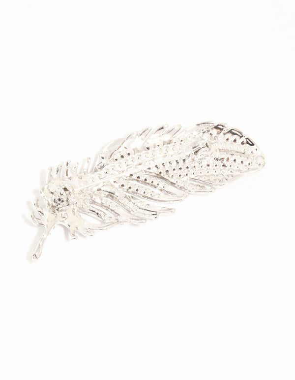 Silver Diamante Feather Brooch