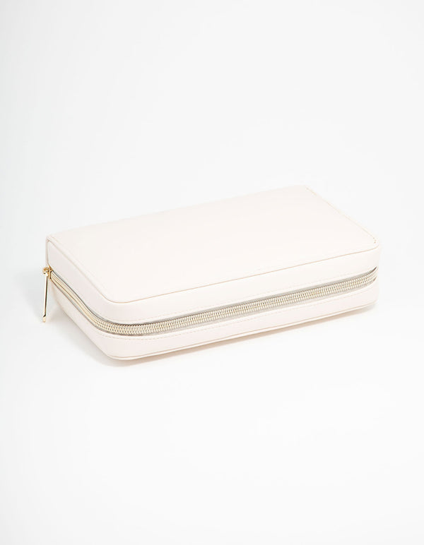 Cream PU Leather Wallet Jewellery Case
