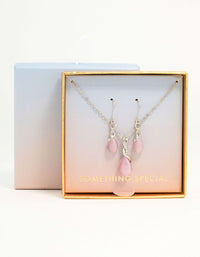 Silver Cat Eye Twisted Necklaces & Stud Earrings Set - link has visual effect only