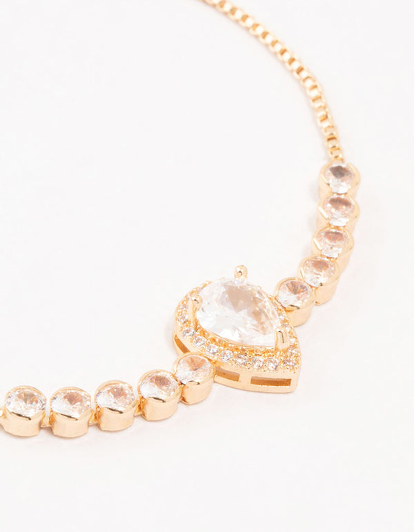 Gold Pear Pave Cubic Zirconia Halo Toggle Bracelet