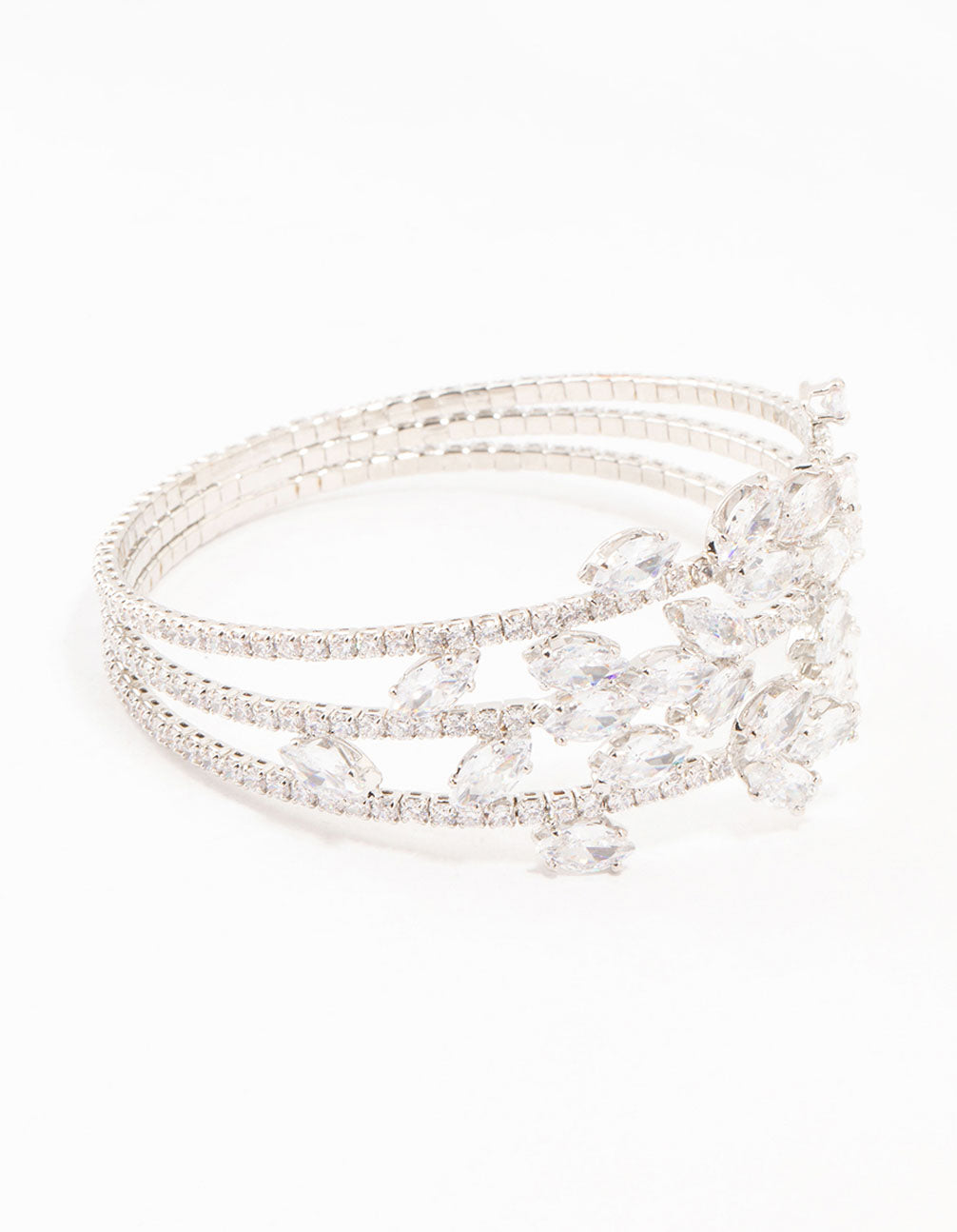 Silver Marquise Cubic Zirconia Floral Wrist Cuff
