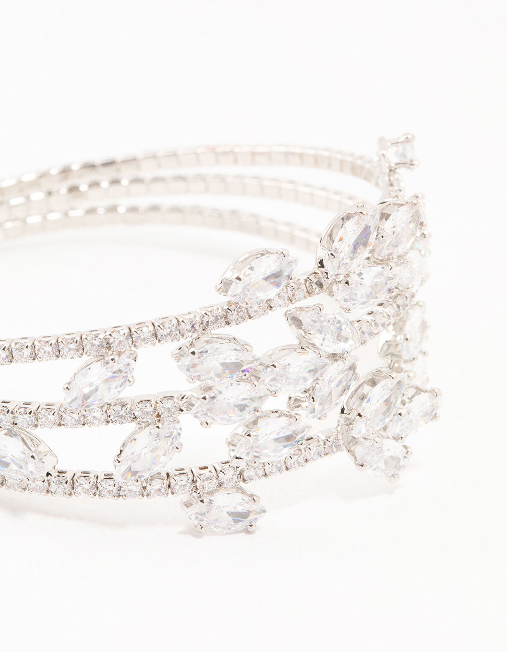 Silver Marquise Cubic Zirconia Floral Wrist Cuff