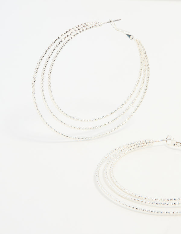Large Sliver Layered Ribbed Hoop Earrings