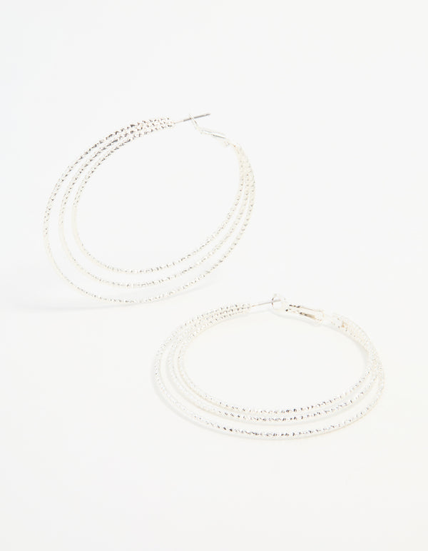 Large Sliver Layered Ribbed Hoop Earrings