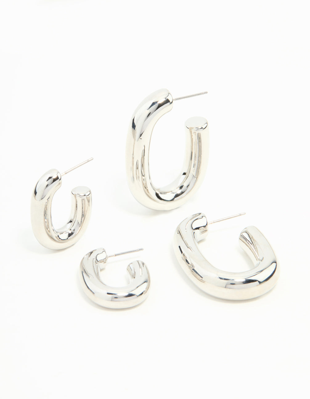 Silver Rectangle Shaped Smooth Hoops 2-Pack