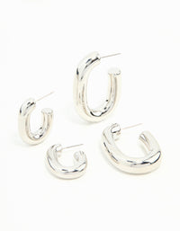 Silver Rectangle Shaped Smooth Hoops 2-Pack - link has visual effect only