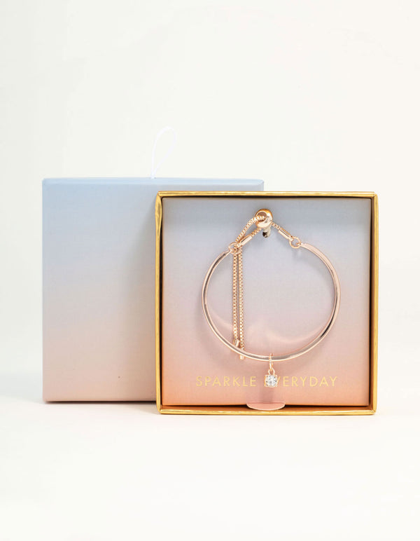 Rose Gold Solitaire Diamante Toggle Bracelet