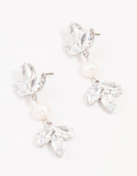 Silver Floral Cubic Zirconia & Pearl Drop Earrings - link has visual effect only