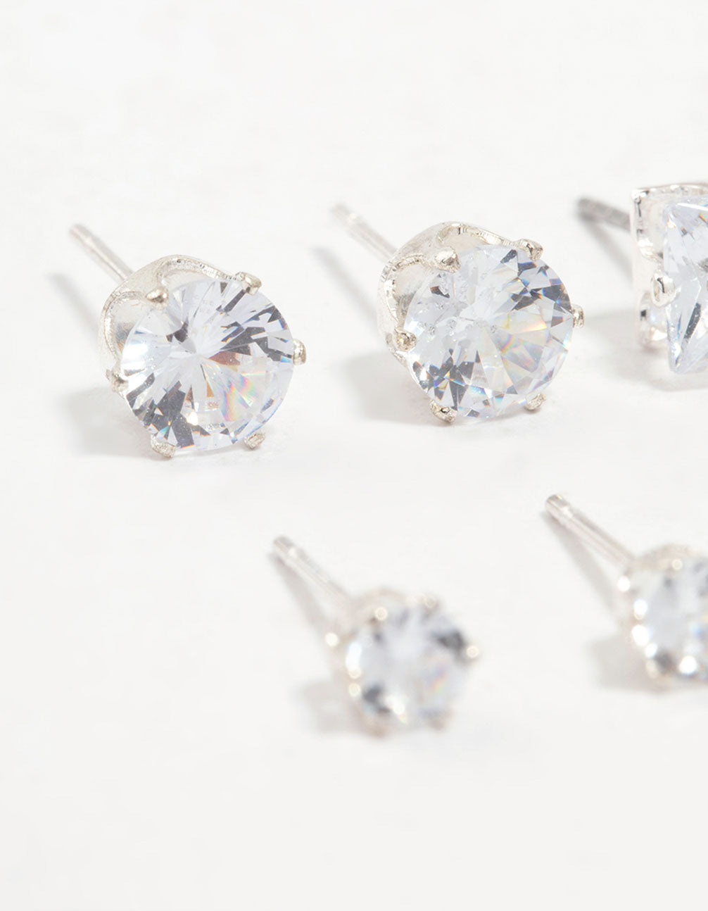 Silver Mixed Cubic Zirconia Stud Earrings 6-Pack