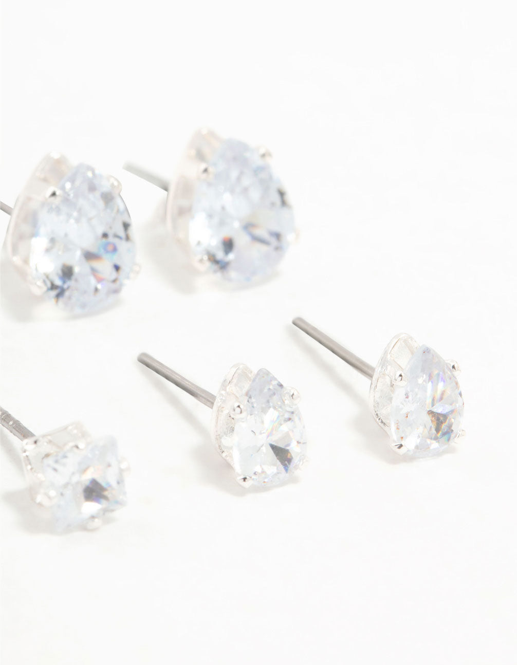 Silver Mixed Cubic Zirconia Stud Earrings 6-Pack