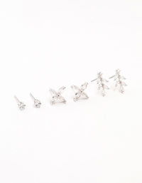Silver Cubic Zirconia Flower Stud Earrings 3-Pack - link has visual effect only
