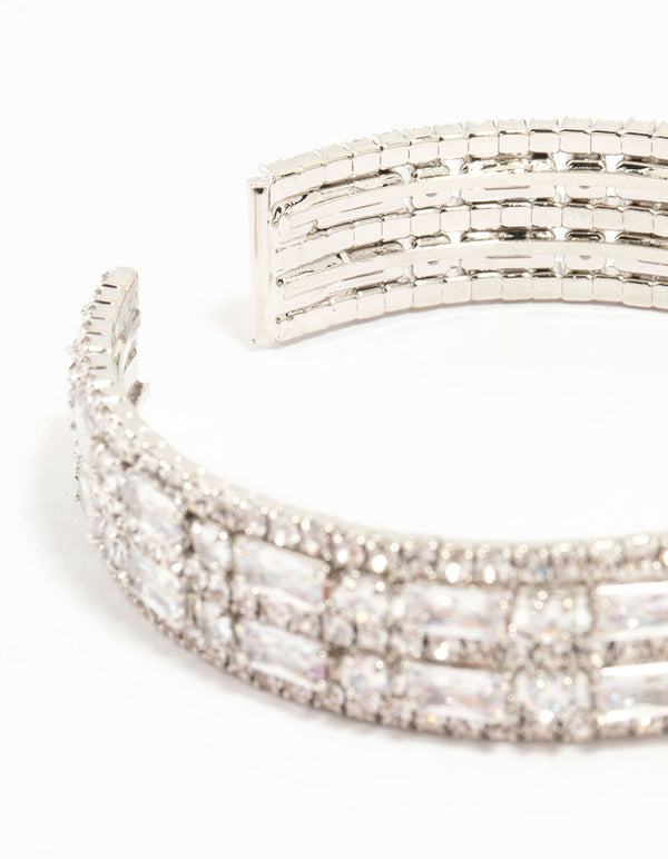 Silver Cubic Zirconia Layered Wrist Cuff