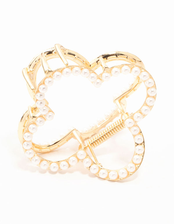 Gold Pearl Flower Outline Claw Clip