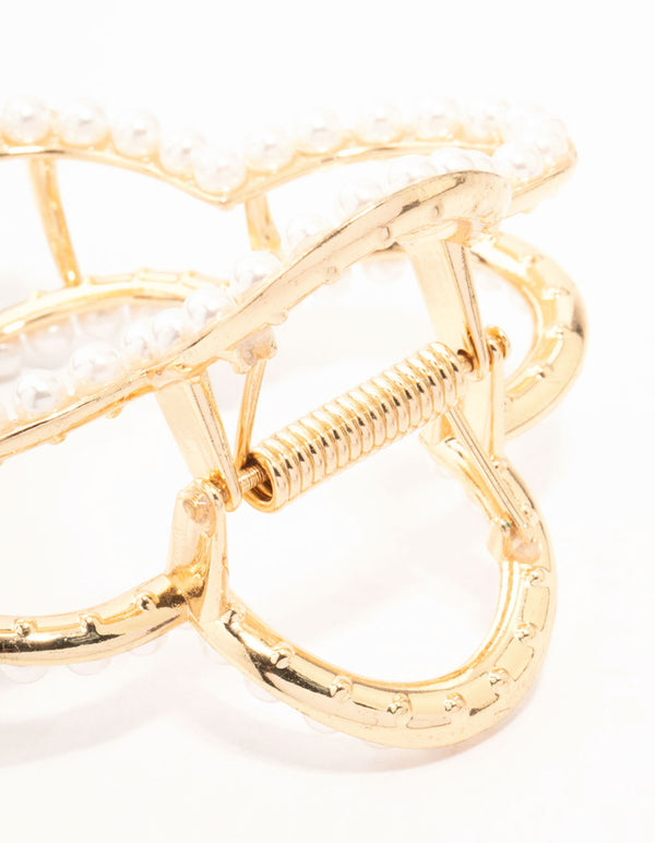 Gold Pearl Flower Outline Claw Clip