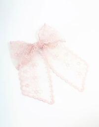 Long Pink Lace Fabric Flower Bow Clip - link has visual effect only