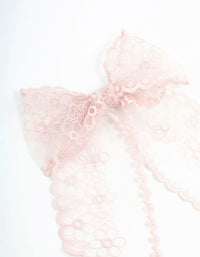 Long Pink Lace Fabric Flower Bow Clip - link has visual effect only