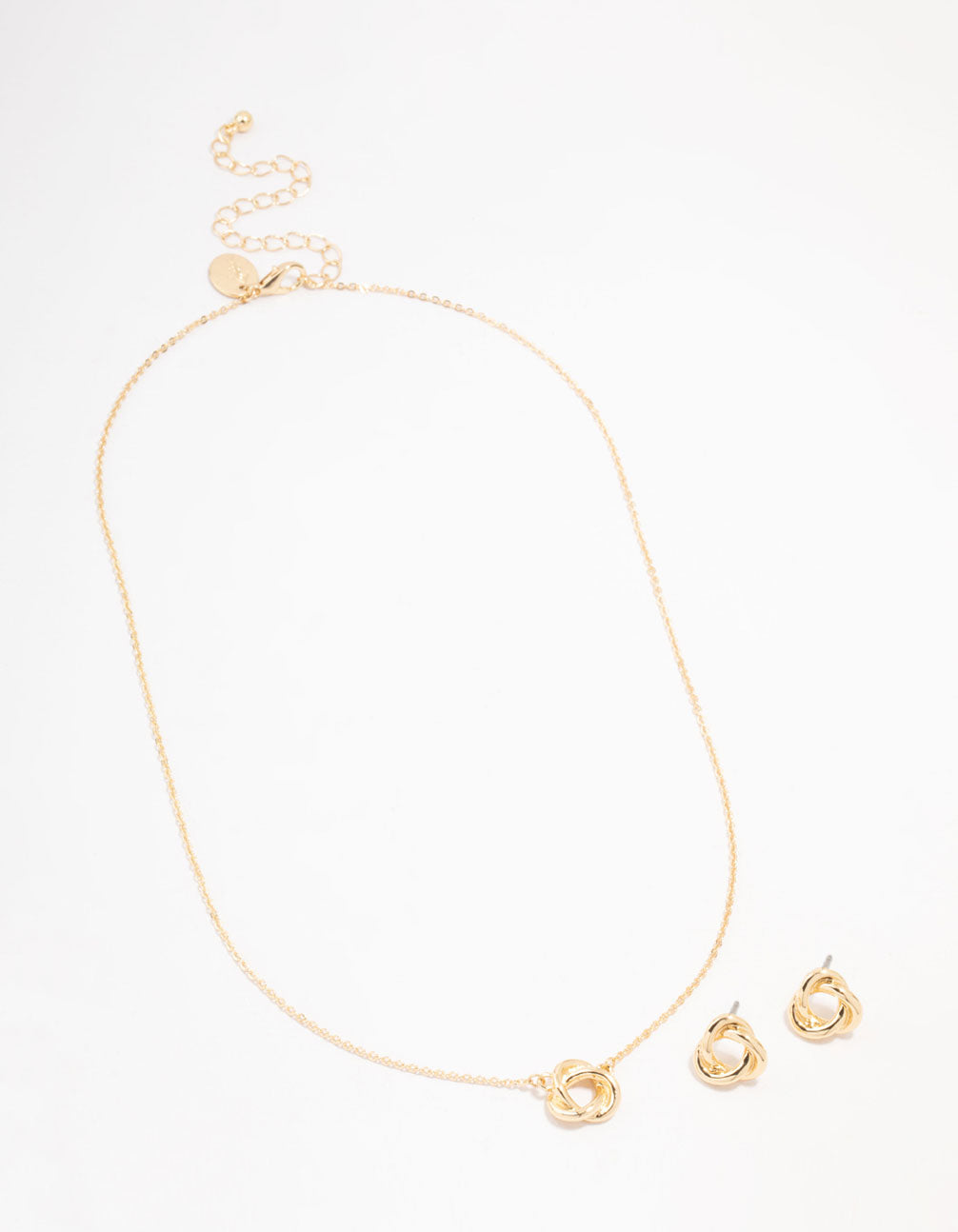 Gold Knotted Necklace & Stud Earrings Set