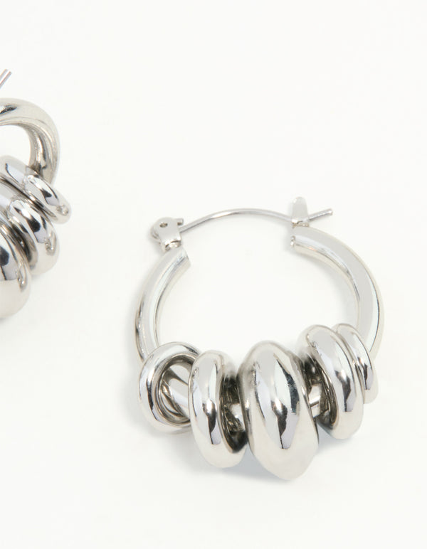 Silver Stacked Ring Hoop Earrings