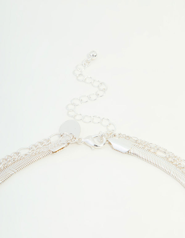 Silver Chain & Figaro Heart Locket Layered Necklace