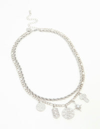 Silver Textured & Diamante Charm Layered Necklace - link has visual effect only